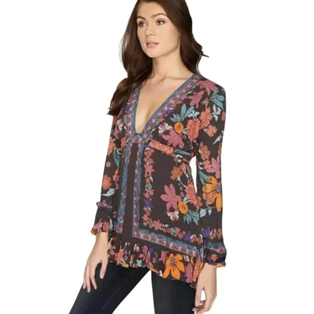 Free People Violet Hill Floral Boho Printed Tunic Dress 0